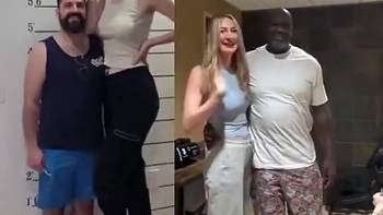 咋还上手了？奥尼尔和世界最高职业女模特叶卡捷琳娜&middot;利西娜见面